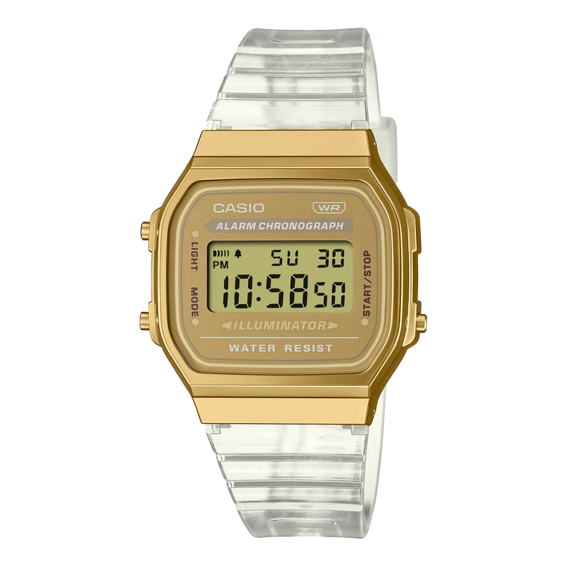 Casio Vintage A168XESG-9AEF Unisex Armbanduhr Gold • Digitales Quarzwerk • EL-Hintergrundbeleuchtung