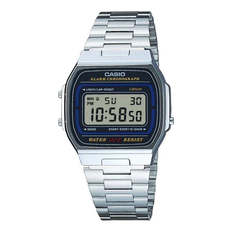 Casio Collection A164WA-1VES Herren Armbanduhr Silber • Edelstahlarmband • LED-Beleuchtung