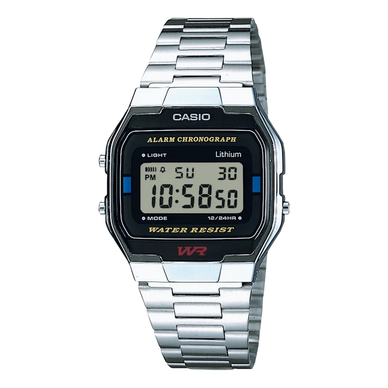 Casio Collection A163WA-1QES Digitaluhr Silber • Edelstahlarmband • Retro-Design