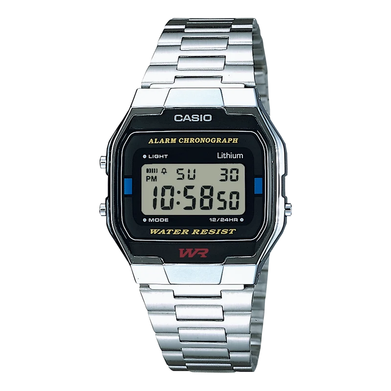 Casio Collection A163WA-1QES Digitaluhr Silber • Edelstahlarmband • Retro-Design