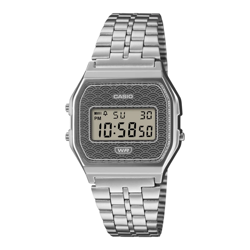 Casio Vintage A159WEVJ-7ER Unisex Armbanduhr Silber • Seigaiha-Muster • Made in Japan