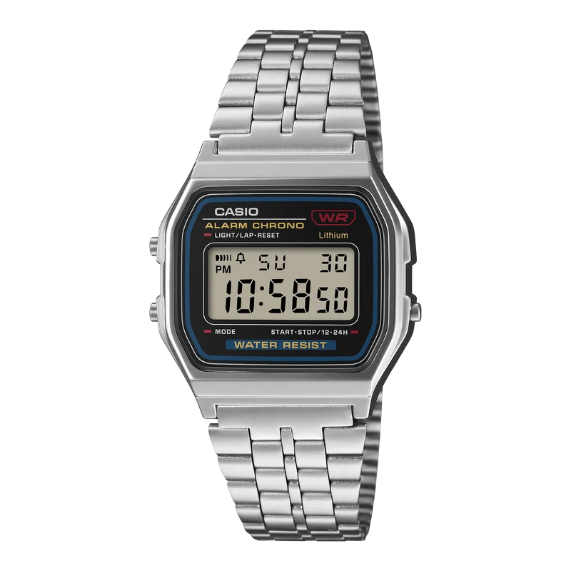 Casio Vintage A159WE-1EF Armbanduhr Silber • Edelstahlarmband • LED-Beleuchtung