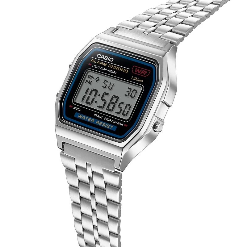 Casio Vintage A159WE-1EF Armbanduhr Silber • Edelstahlarmband • LED-Beleuchtung