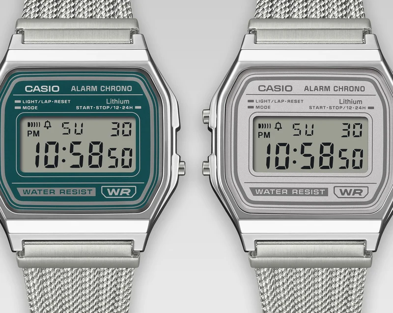 Casio Vintage A158WEM-3EF Armbanduhr Grün • Mesh-Armband • Stoppuhr