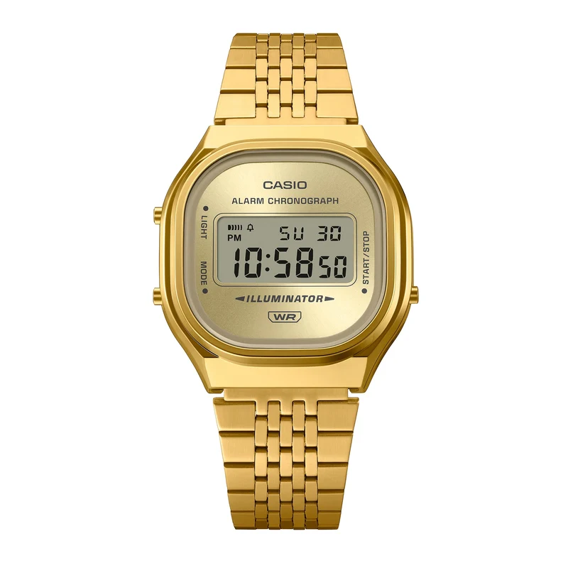 Casio A140WEG-9AEF Unisex-Armbanduhr Edgy Collection Goldfarben • Digitales Display • Retro-Design