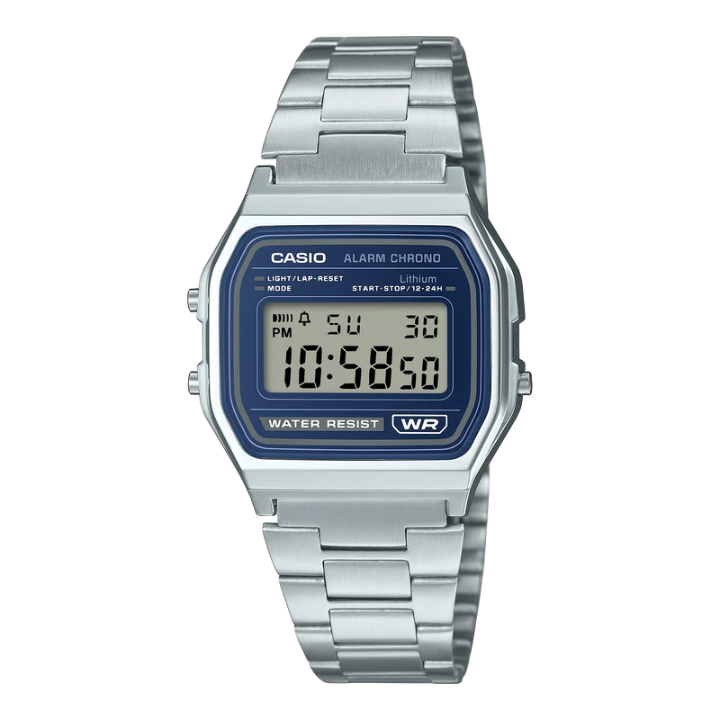 Casio Vintage A158WEA-2EF Armbanduhr Blau • Edelstahlarmband • Stoppuhr