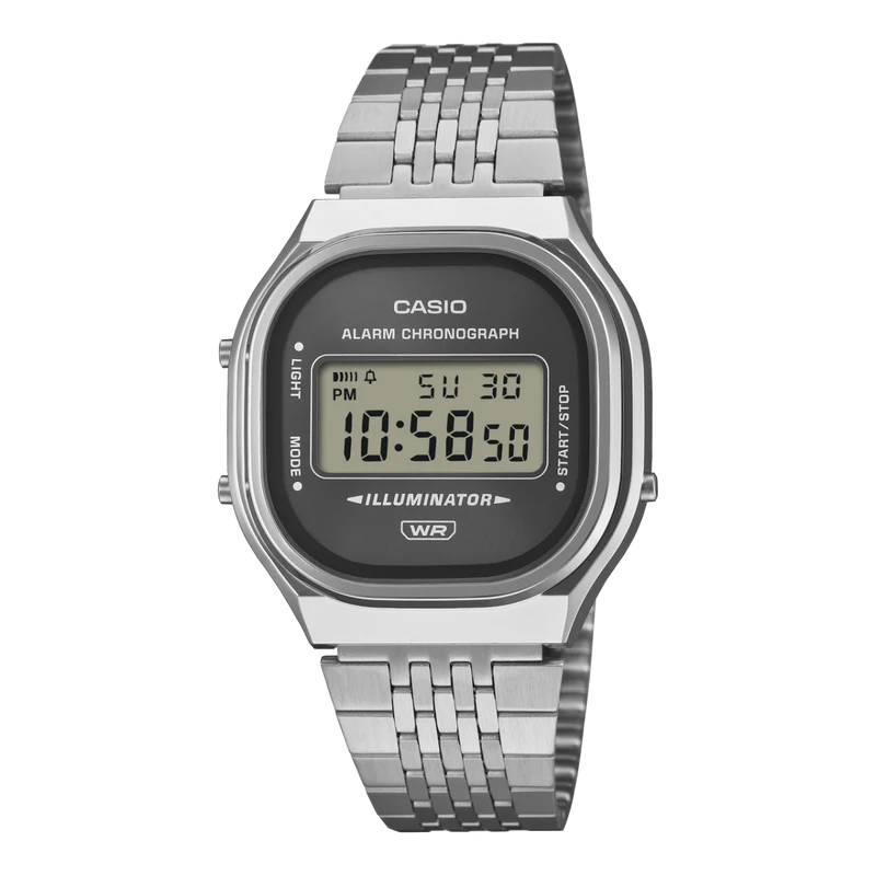 Casio Vintage A140WE-8AEF Armbanduhr Silber • Retro-Digitaldesign • Edelstahlarmband