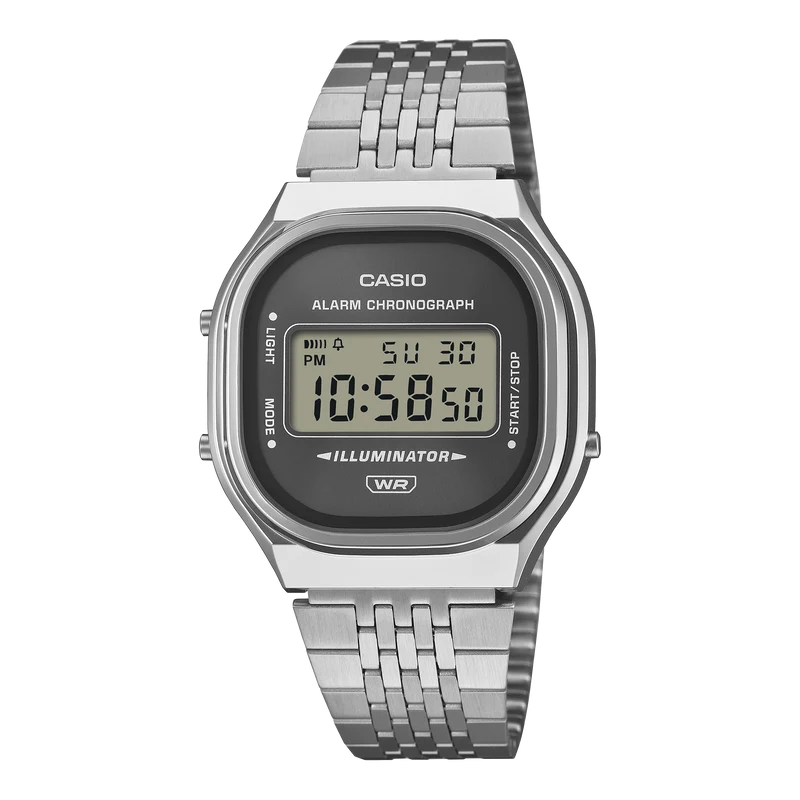 Casio Vintage A140WE-8AEF Armbanduhr Silber • Retro-Digitaldesign • Edelstahlarmband
