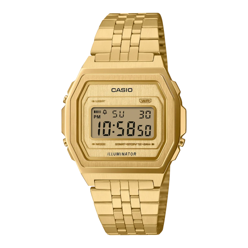 Casio Vintage A1000G-9EF Armbanduhr Gold • Vollmetallgehäuse aus Edelstahl • Super Illuminator LED