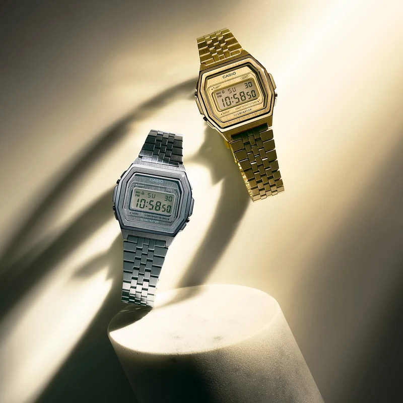 Casio Vintage A1000G-9EF Armbanduhr Gold • Vollmetallgehäuse aus Edelstahl • Super Illuminator LED