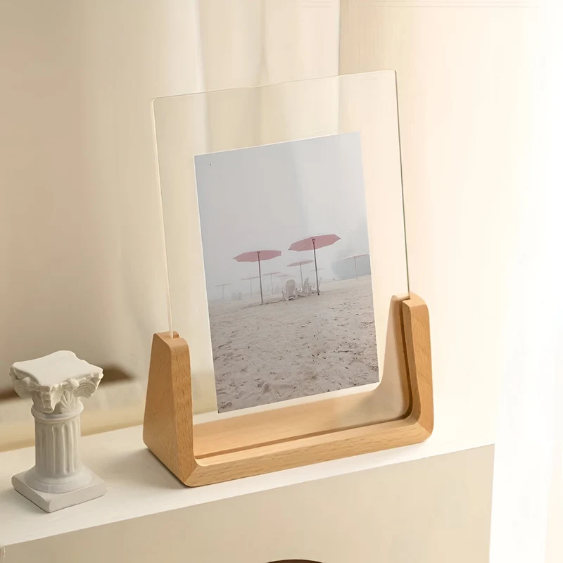 Houten Fotohouder met Acryl 6 Inch Staand Tafelmodel Verticaal Horizontaal Fotodisplay Walnoot Beuken | Sansoti