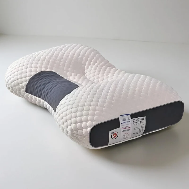 Orthopedisch Nekssteunkussen 48×74cm Ergonomisch Gevormd Memory Foam voor Rug- en Zijslapers Wit-Grijs | Sansoti