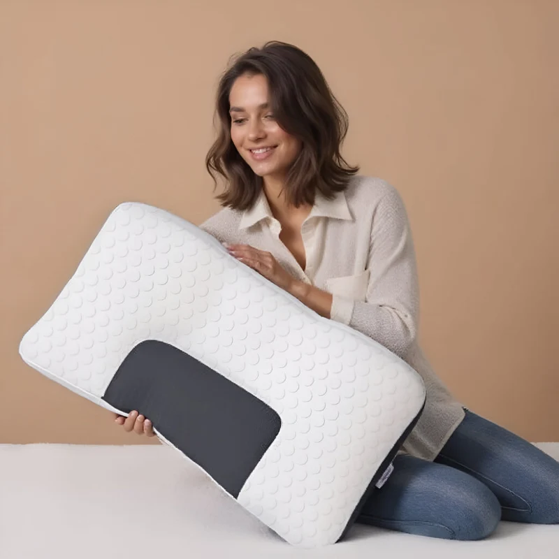 Orthopedisch Nekssteunkussen 48×74cm Ergonomisch Gevormd Memory Foam voor Rug- en Zijslapers Wit-Grijs | Sansoti