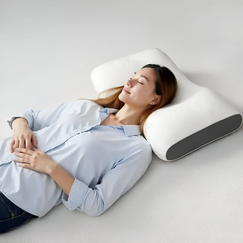 Orthopedisch Nekssteunkussen 48×74cm Ergonomisch Gevormd Memory Foam voor Rug- en Zijslapers Wit-Grijs | Sansoti