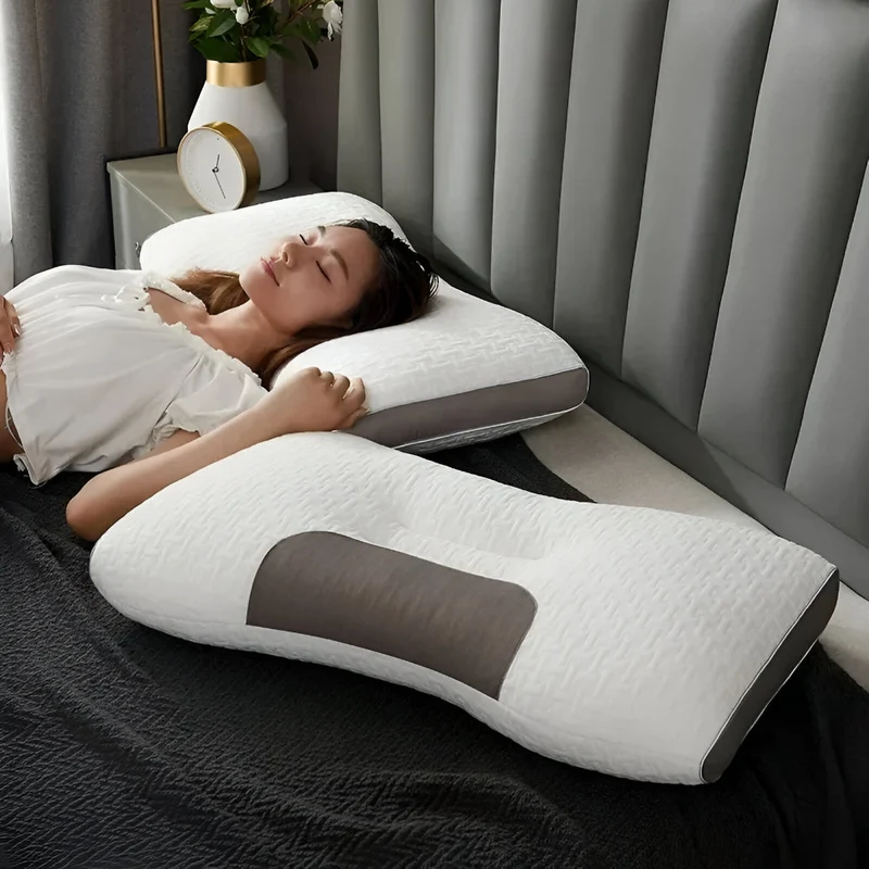 Orthopedisch Nekssteunkussen 48×74cm Ergonomisch Gevormd Memory Foam voor Rug- en Zijslapers Wit-Grijs | Sansoti