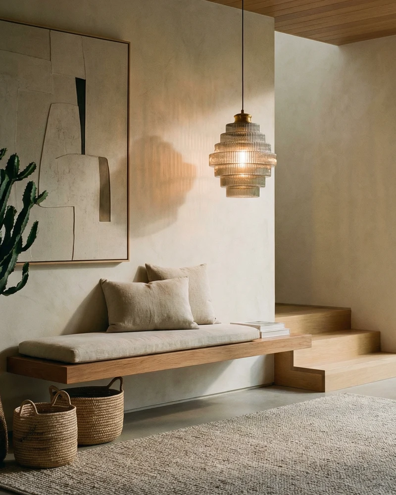 Moderne trapsgewijze glazen hanglamp met gouden detail voor eetkamer en woonkamer – luxe design verlichting | Sansoti