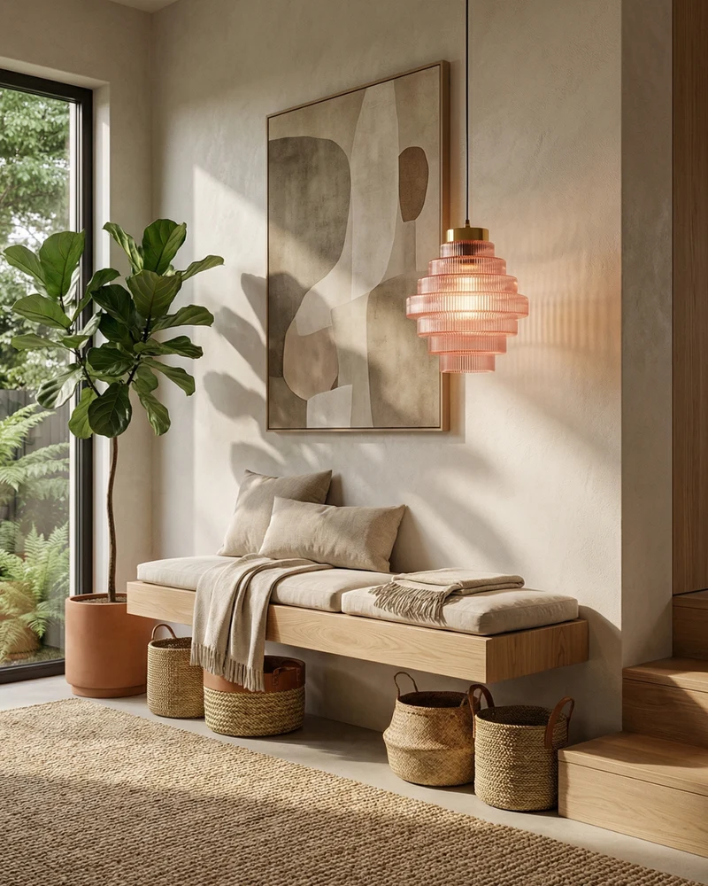 Moderne trapsgewijze glazen hanglamp met gouden detail voor eetkamer en woonkamer – luxe design verlichting | Sansoti
