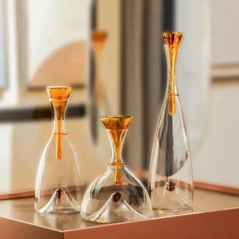 Glazen Karaf Mondgeblazen Decoratieve Stop Amber Blauw Loodvrij Vaatwasmachinebestendig Eettafel Woonkamer | Sansoti