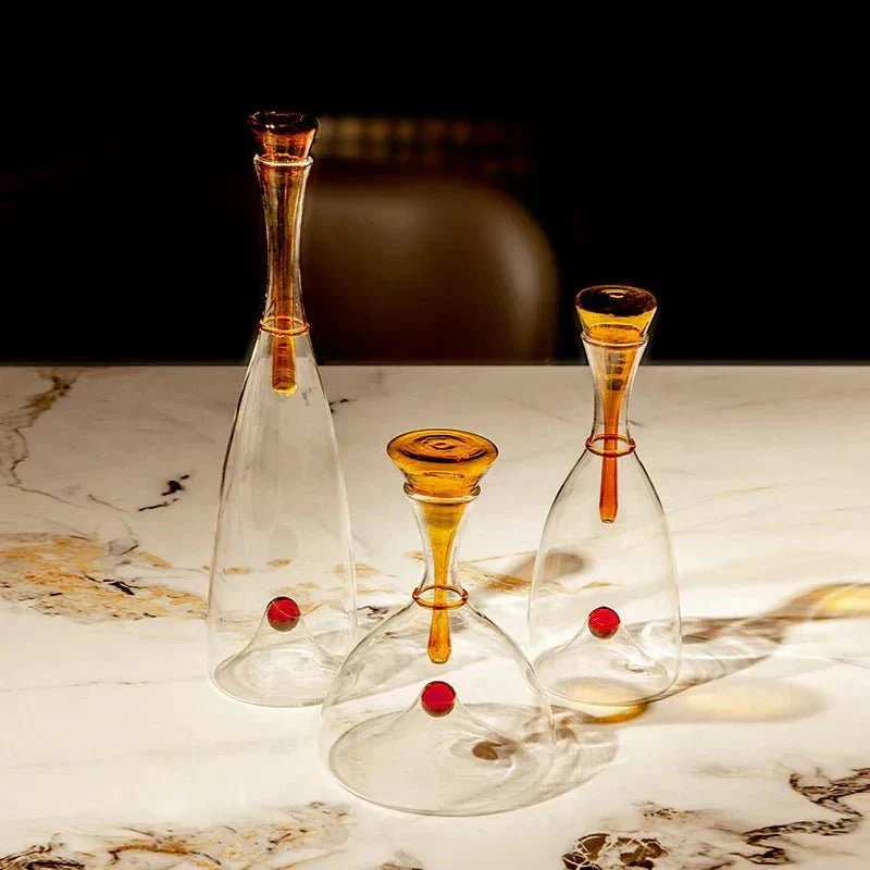 Glazen Karaf Mondgeblazen Decoratieve Stop Amber Blauw Loodvrij Vaatwasmachinebestendig Eettafel Woonkamer | Sansoti
