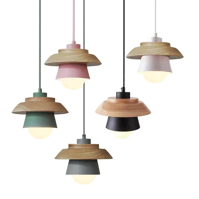 Hanglamp Hout Aluminium Scandinavisch Zwart Roze Groen Grijs Wit E27 Woonkamer Eetkamer | Sansoti