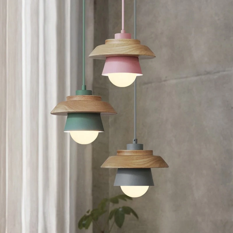 Hanglamp Hout Aluminium Scandinavisch Zwart Roze Groen Grijs Wit E27 Woonkamer Eetkamer | Sansoti