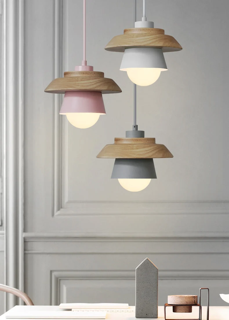 Hanglamp Hout Aluminium Scandinavisch Zwart Roze Groen Grijs Wit E27 Woonkamer Eetkamer | Sansoti