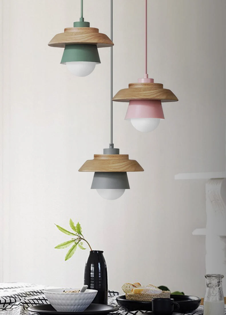 Hanglamp Hout Aluminium Scandinavisch Zwart Roze Groen Grijs Wit E27 Woonkamer Eetkamer | Sansoti