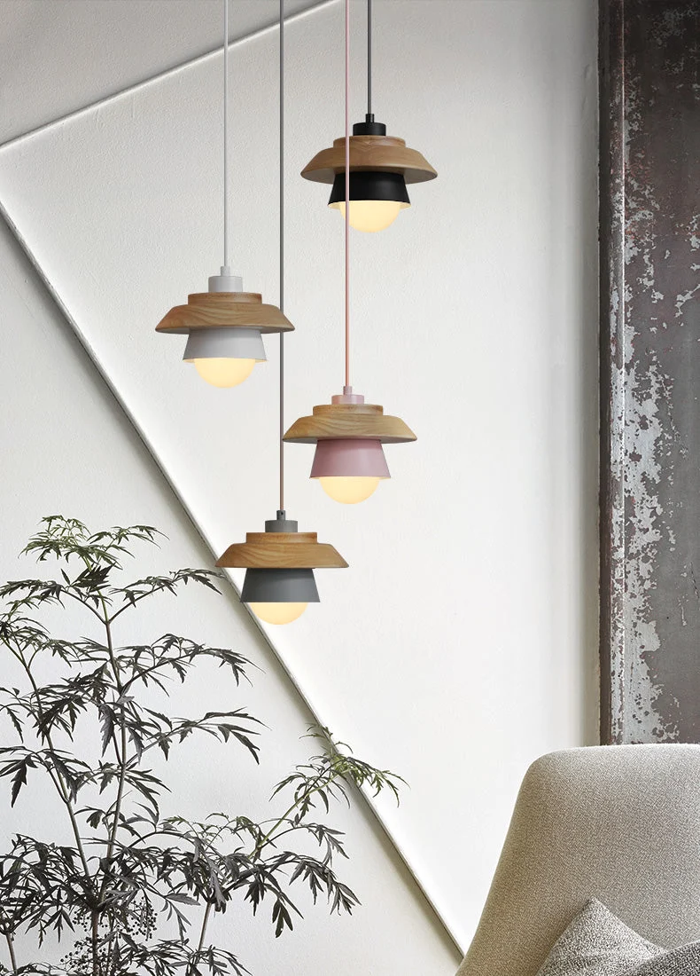Hanglamp Hout Aluminium Scandinavisch Zwart Roze Groen Grijs Wit E27 Woonkamer Eetkamer | Sansoti