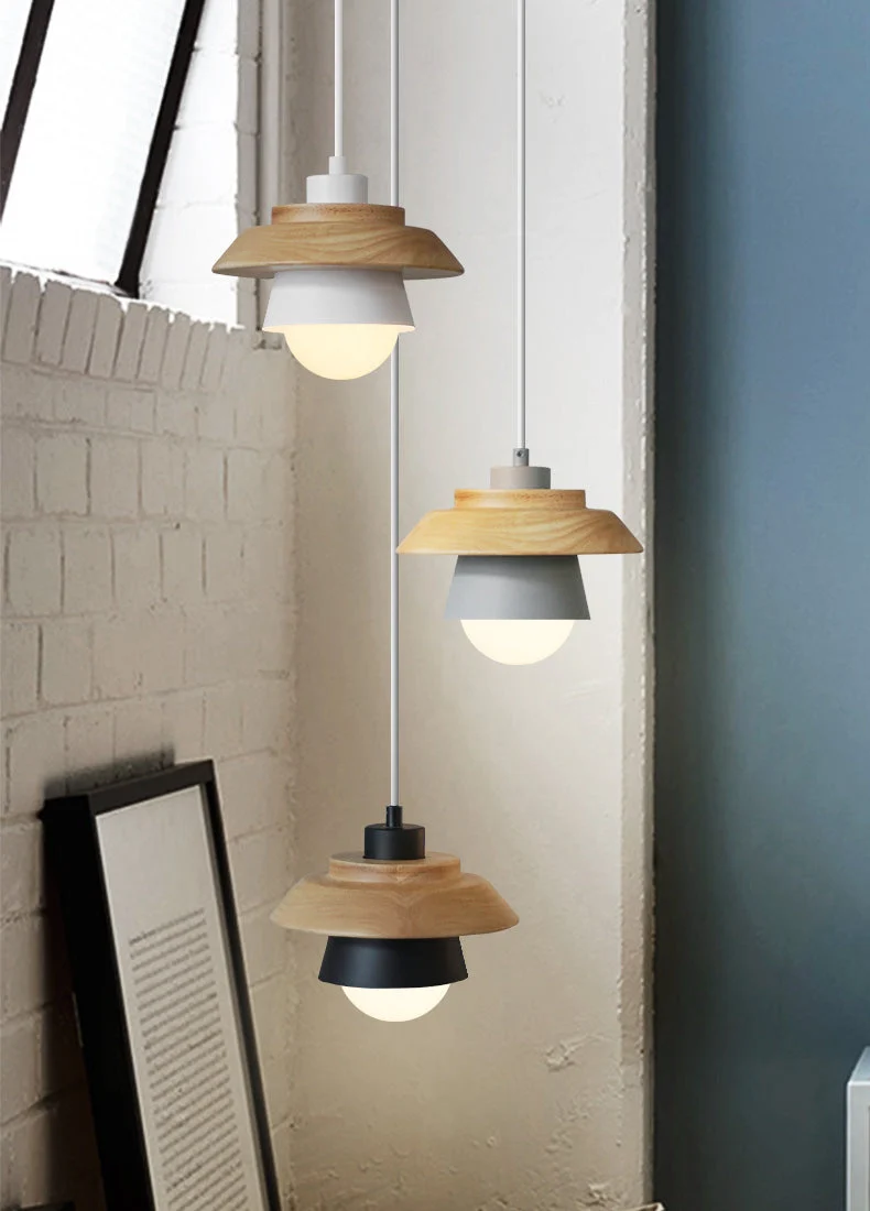 Hanglamp Hout Aluminium Scandinavisch Zwart Roze Groen Grijs Wit E27 Woonkamer Eetkamer | Sansoti