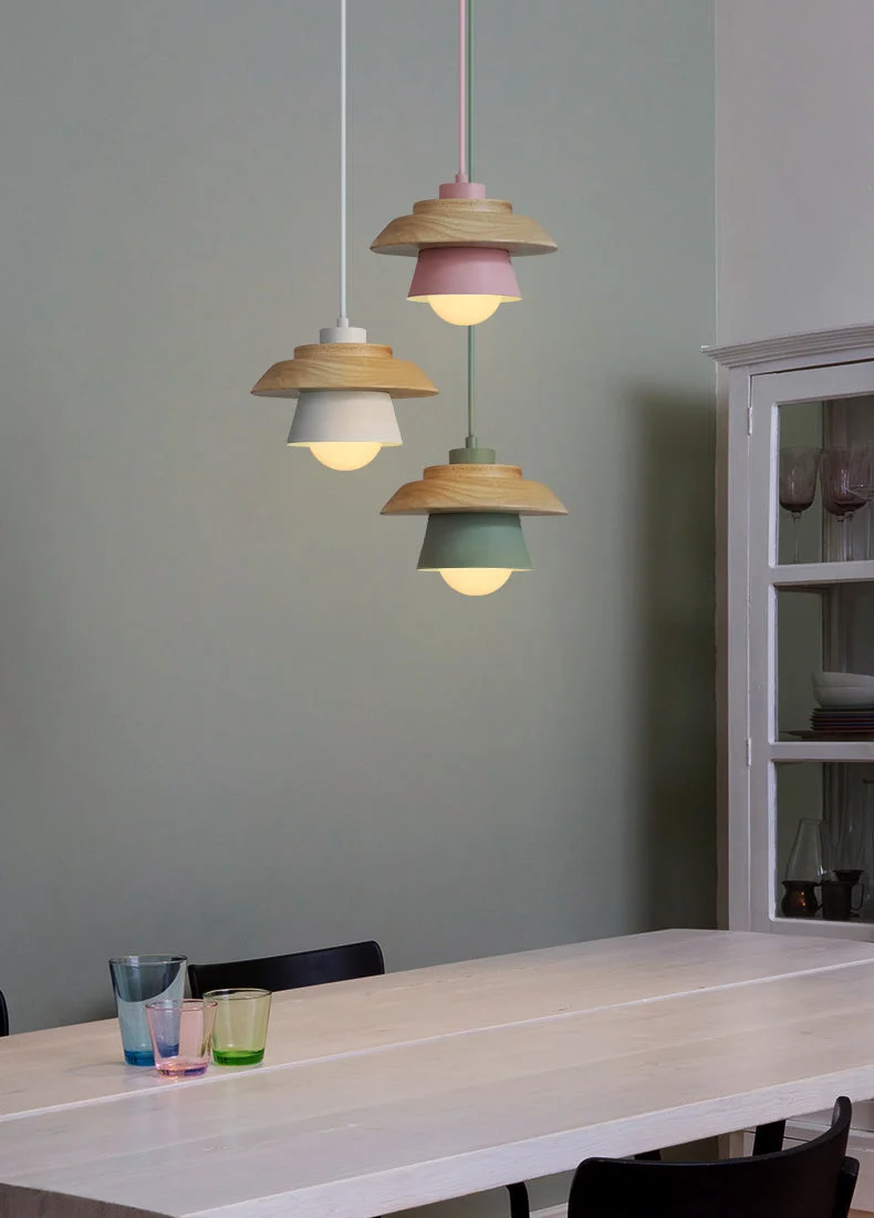 Hanglamp Hout Aluminium Scandinavisch Zwart Roze Groen Grijs Wit E27 Woonkamer Eetkamer | Sansoti