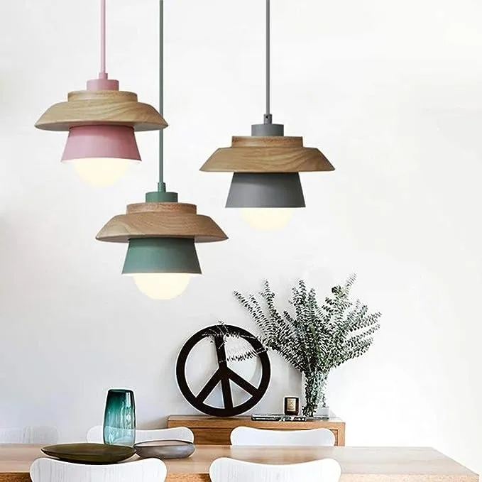 Hanglamp Hout Aluminium Scandinavisch Zwart Roze Groen Grijs Wit E27 Woonkamer Eetkamer | Sansoti