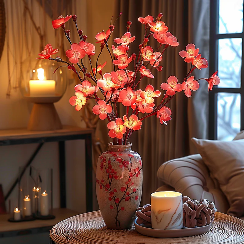 Decoratieve Lichttak Led Olijftak Kersenbloesem Warm Wit 70cm 120 Lampjes Sfeerverlichting Woonkamer | Sansoti
