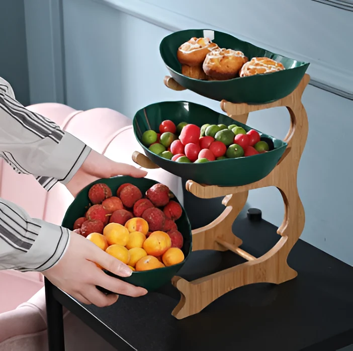 Fruitmand 3 Etages Houten Standaard Met Schalen Keuken Organizer | Sansoti
