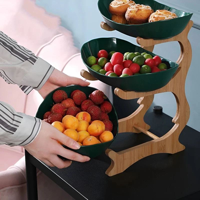 Fruitmand 3 Etages Houten Standaard Met Schalen Keuken Organizer | Sansoti