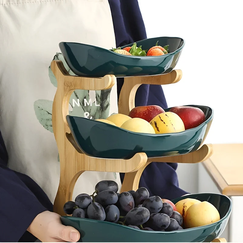 Fruitmand 3 Etages Houten Standaard Met Schalen Keuken Organizer | Sansoti
