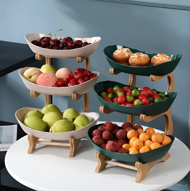 Fruitmand 3 Etages Houten Standaard Met Schalen Keuken Organizer | Sansoti