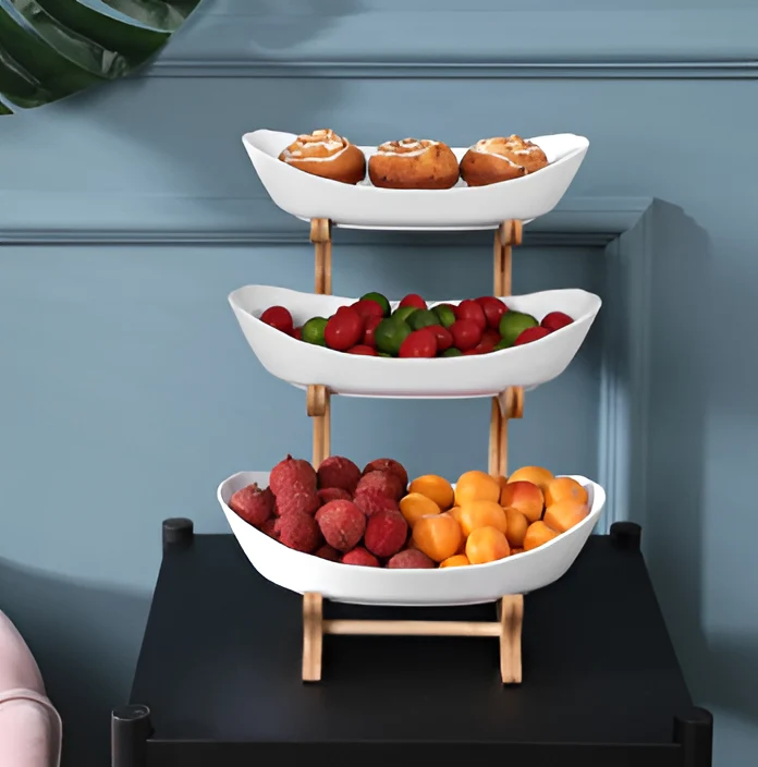 Fruitmand 3 Etages Houten Standaard Met Schalen Keuken Organizer | Sansoti