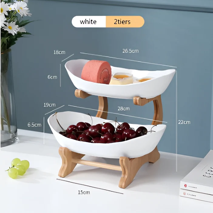 Fruitmand 3 Etages Houten Standaard Met Schalen Keuken Organizer | Sansoti