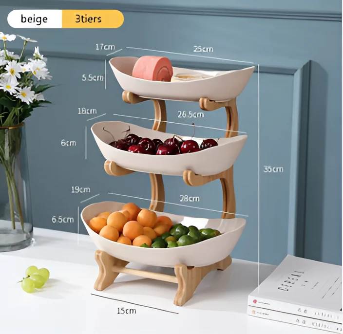 Fruitmand 3 Etages Houten Standaard Met Schalen Keuken Organizer | Sansoti