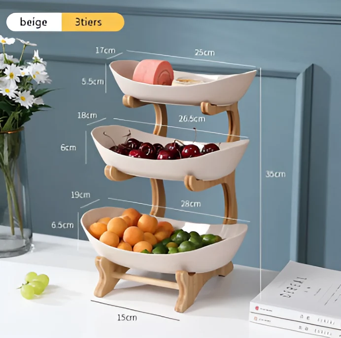 Fruitmand 3 Etages Houten Standaard Met Schalen Keuken Organizer | Sansoti