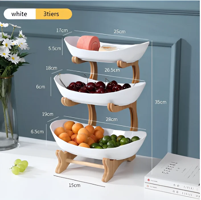 Fruitmand 3 Etages Houten Standaard Met Schalen Keuken Organizer | Sansoti