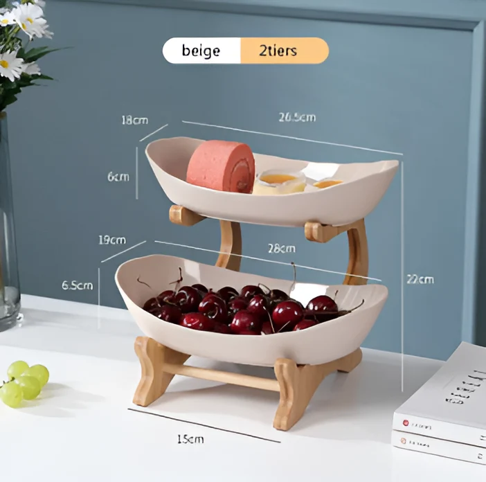 Fruitmand 3 Etages Houten Standaard Met Schalen Keuken Organizer | Sansoti