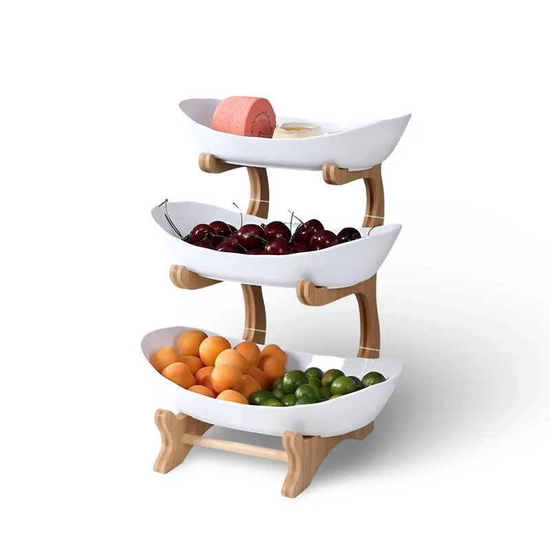 Fruitmand 3 Etages Houten Standaard Met Schalen Keuken Organizer | Sansoti