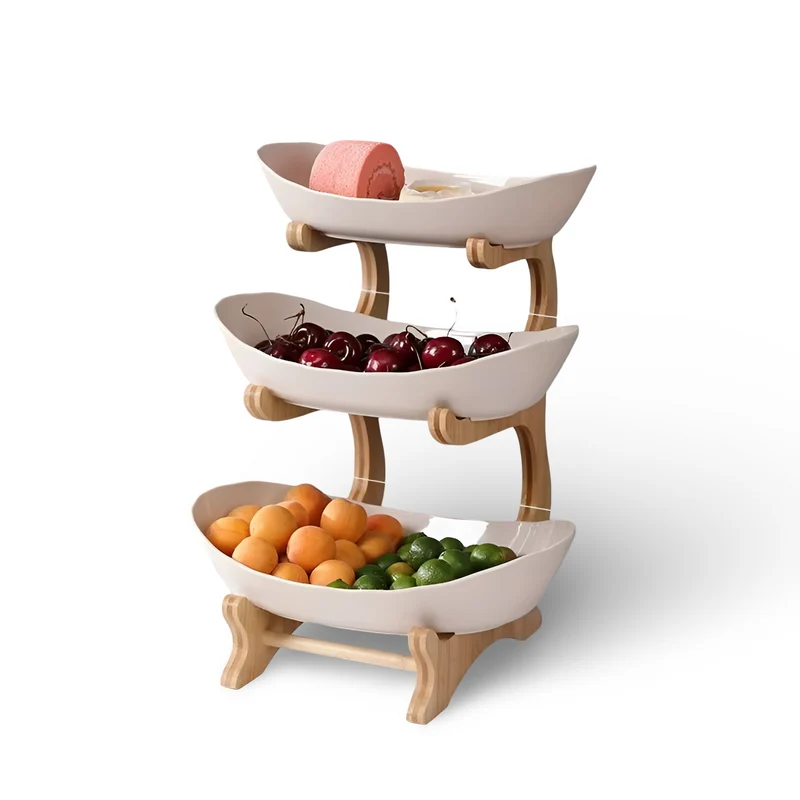 Fruitmand 3 Etages Houten Standaard Met Schalen Keuken Organizer | Sansoti