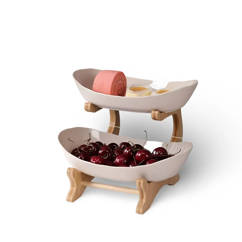 Fruitmand 3 Etages Houten Standaard Met Schalen Keuken Organizer | Sansoti
