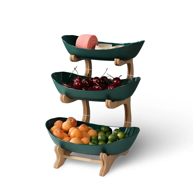 Fruitmand 3 Etages Houten Standaard Met Schalen Keuken Organizer | Sansoti
