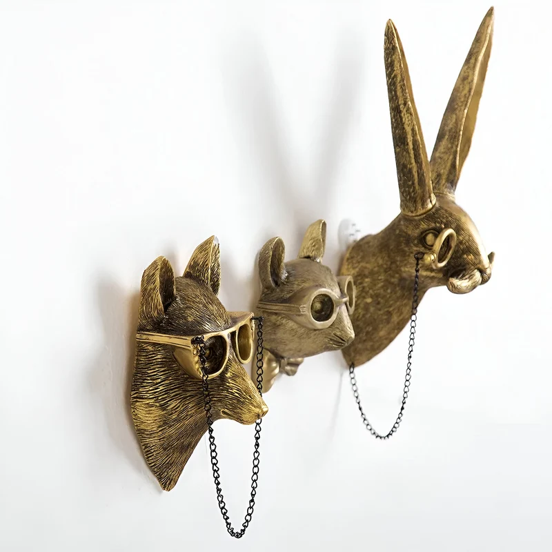 Wandhaak Dierenkop Goud Kapstokhaak Decoratie Wand Resin | Sansoti