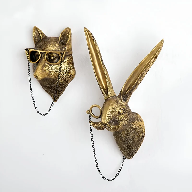 Wandhaak Dierenkop Goud Kapstokhaak Decoratie Wand Resin | Sansoti
