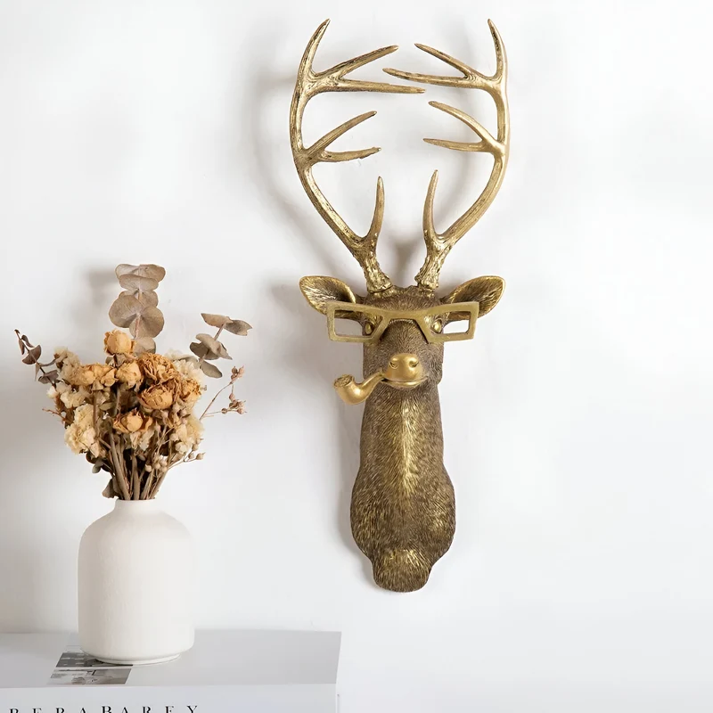 Wandhaak Dierenkop Goud Kapstokhaak Decoratie Wand Resin | Sansoti