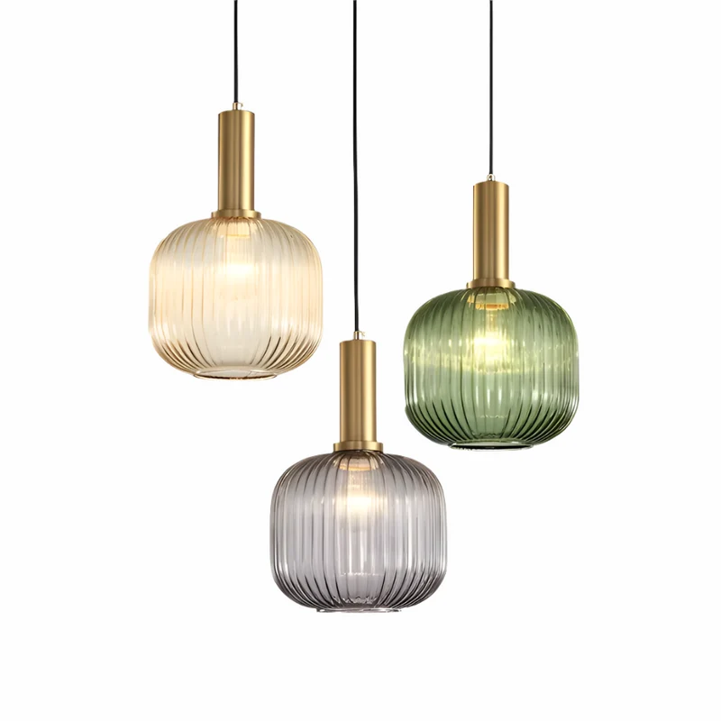 Hanglamp Ribbelglas Vintage 1-Lichts Goud E27 | Sansoti
